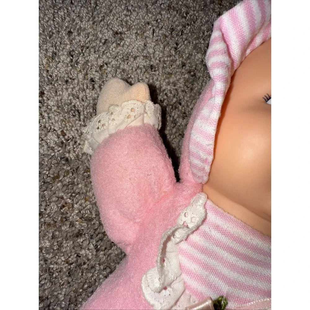 Goldberger Fuzzy Fleece Baby Plush Doll Pink Stripes Pj's Vinyl 11